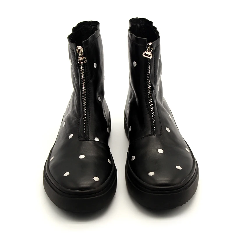 Мужские Модельные ботильоны в горошек Белые зимние Дизайнерские с вышивкой на