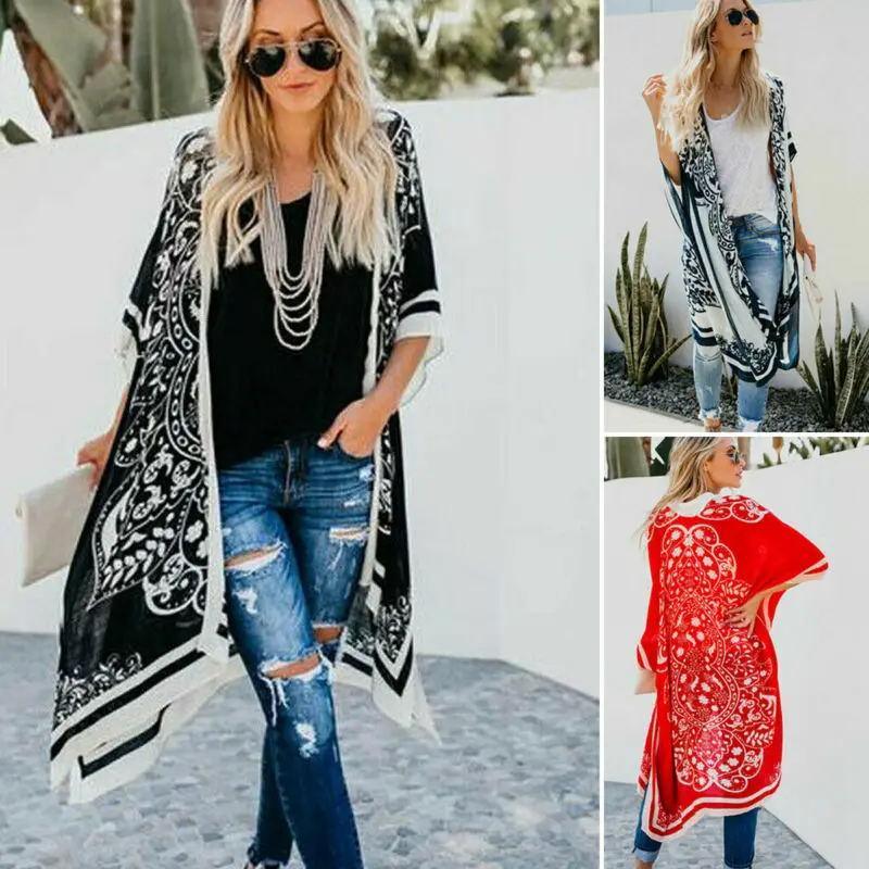 Накидка женская с цветочным принтом модная уличная кимоно в стиле бохо мягкая