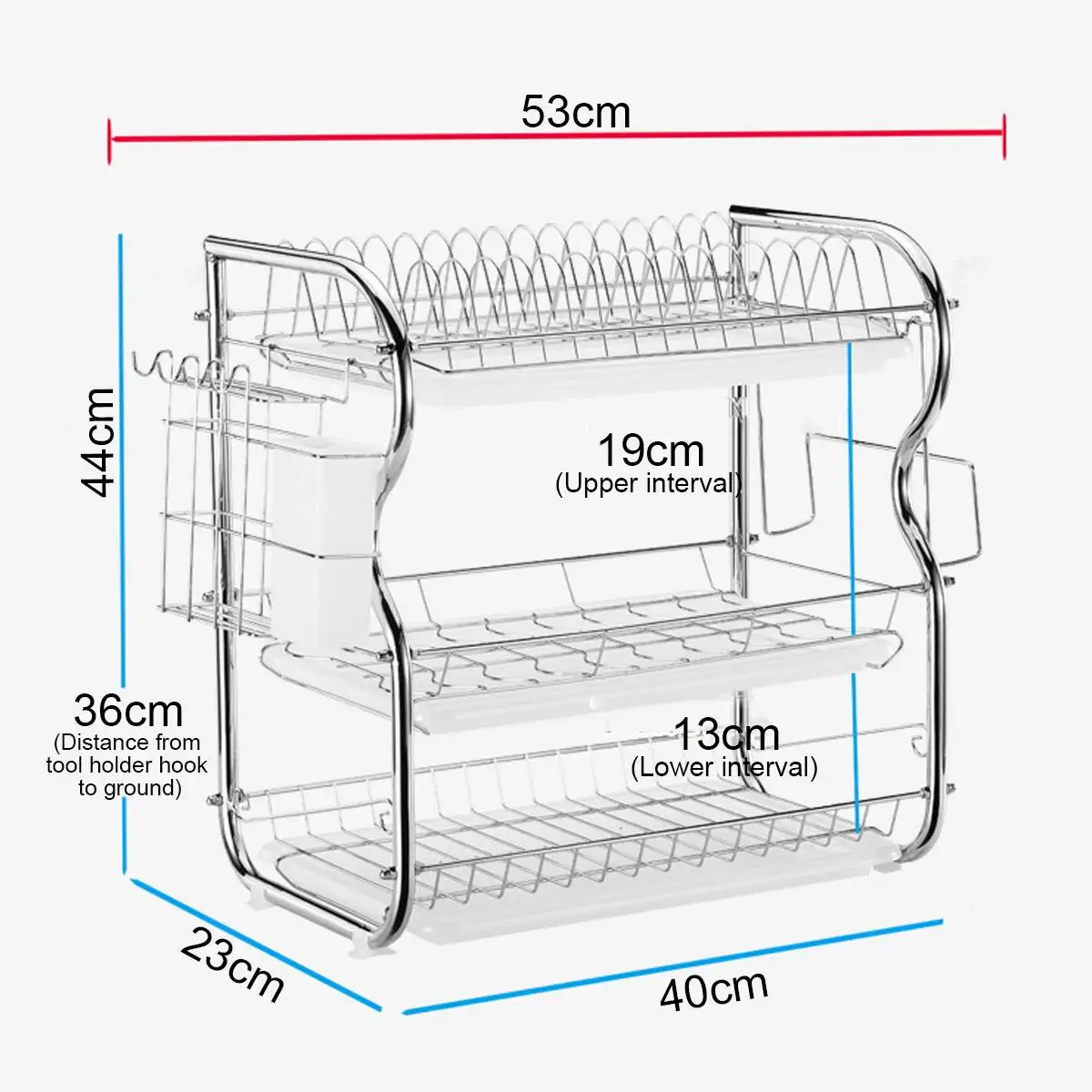 

3 Tiers Kitchen Dish Rack Storage Shelf Dish Drainer Chrome-plated Washing Holder Basket Knife Sink Drying Organizer