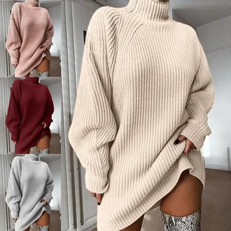 

Women autumn winter sweater turtleneck blouse knitted dress