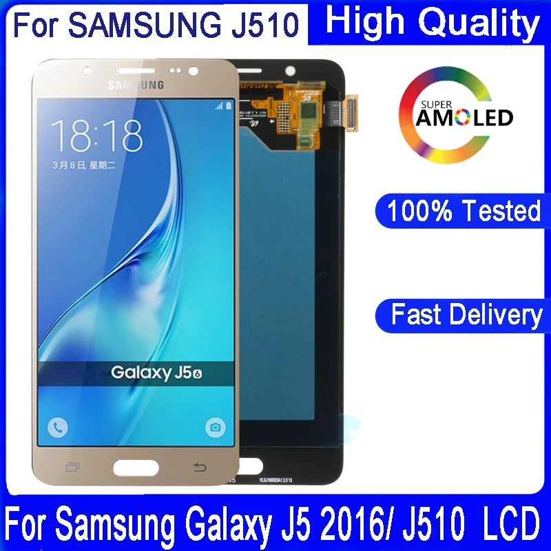Оригинальный 5 2 ''ЖК дисплей для SAMSUNG Galaxy J5 2016 ЖК J510 J510F J510FN J510M сенсорный экран
