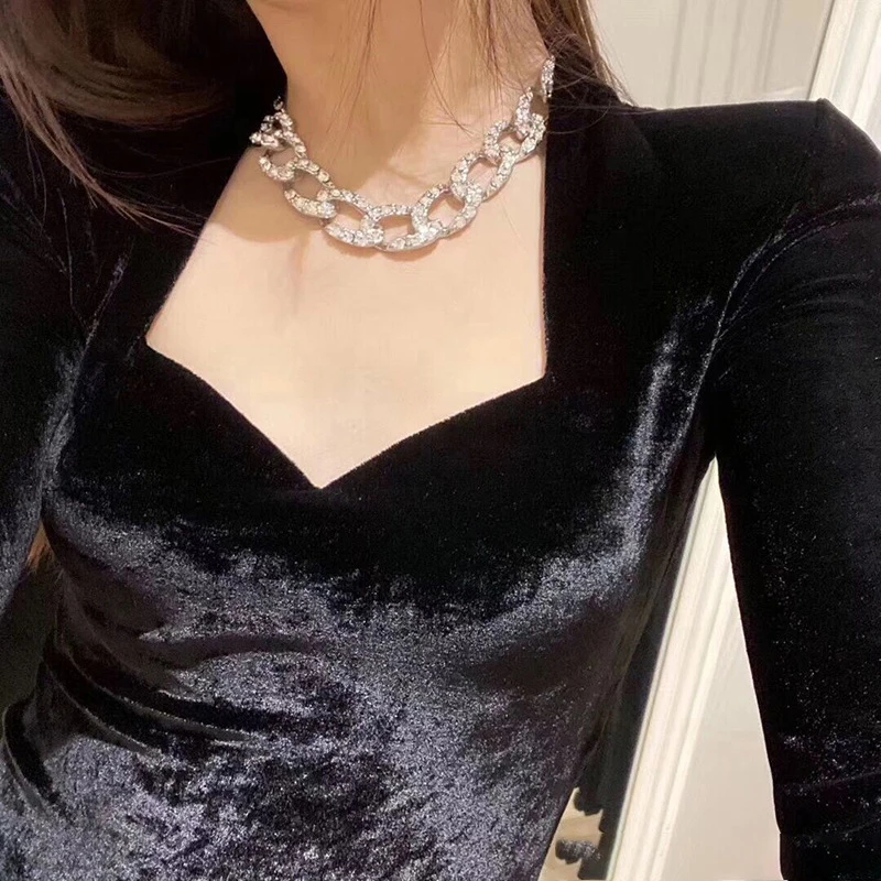 

Fashion Linked Imitation Diamond Necklace for Wedding Accessories Crude Choker Jewelry for Women Cuban Link Chain