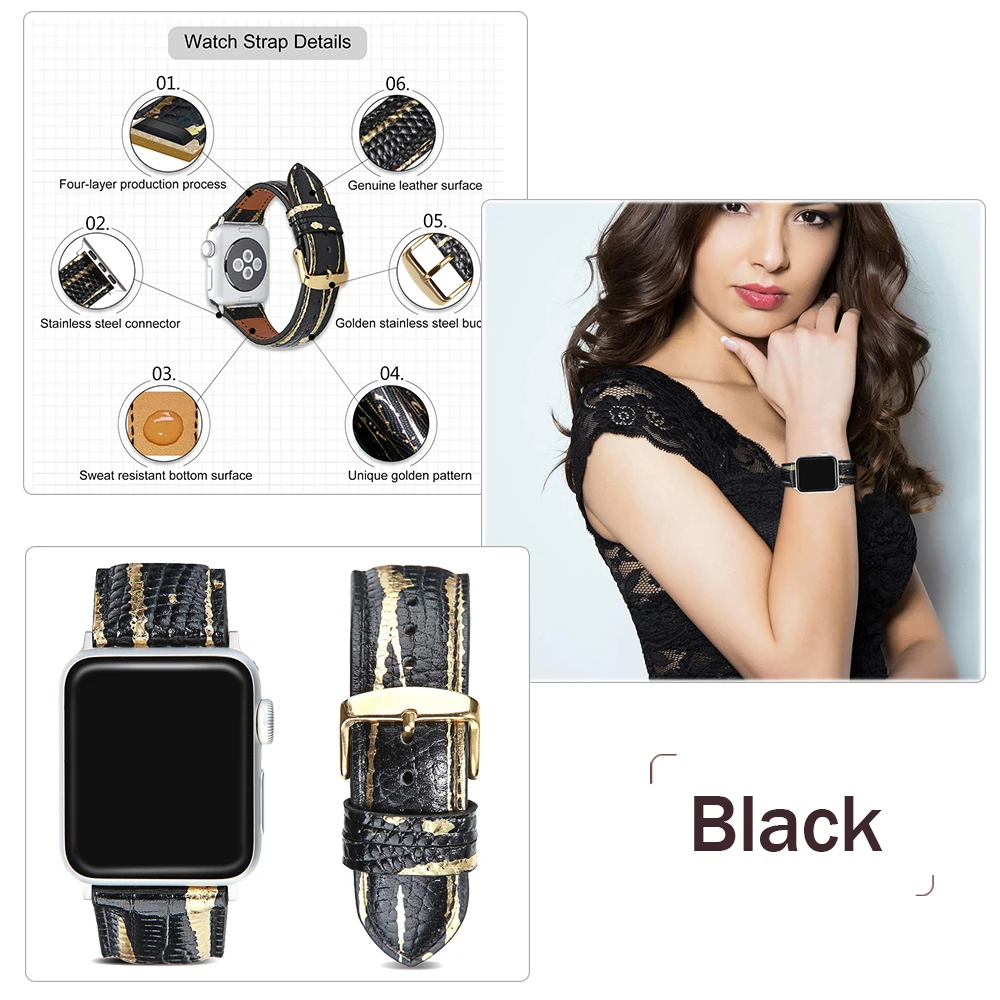Ремешок из натуральной кожи для Apple Watch SE 6 5 40 мм 44 бронзовый браслет IWatch Series 4 3 38 42