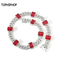 TOPHIPHOP бижутери 13mm Miami Cuban Link Chain Red Blue Gem Necklace Micro Pave Zircon 14k Gold Choker Necklace for Women Gift