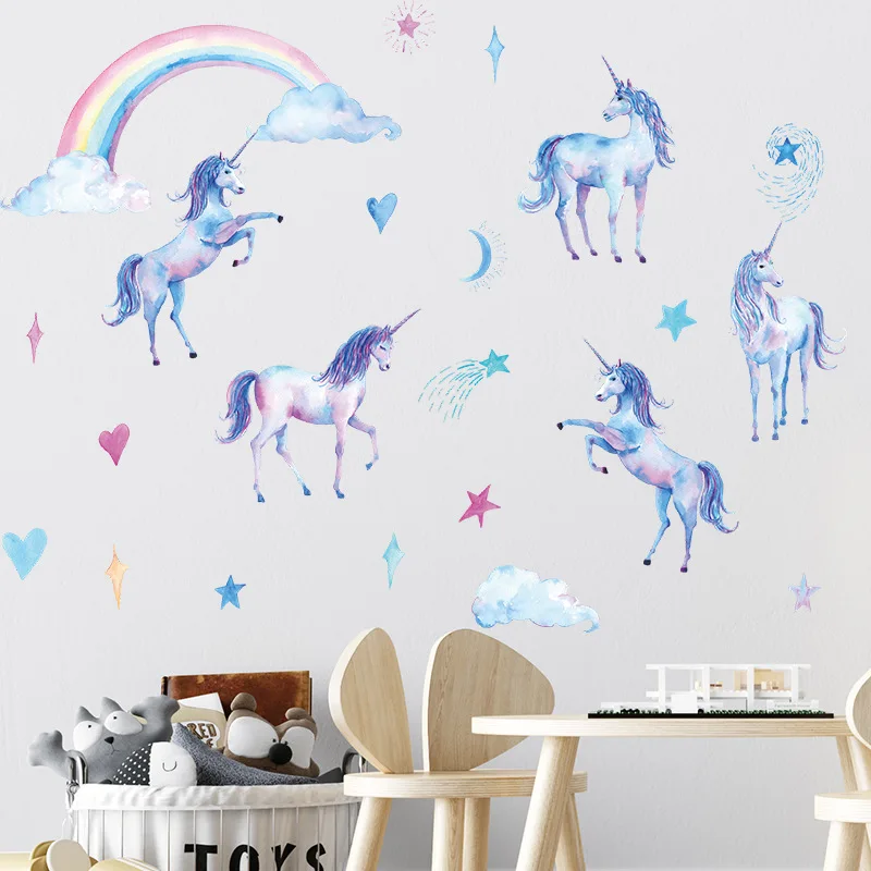 

Cartoon Rainbow Unicorn Wall Sticker Cute DIY Wallpaper for Kids Bedroom Entrance Living Room Home Decor Mural Baby Shower Gift