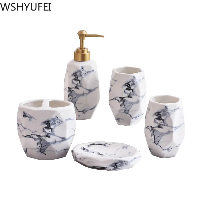 Керамический набор для ванной из пяти предметов комнаты скандинавской песчаника