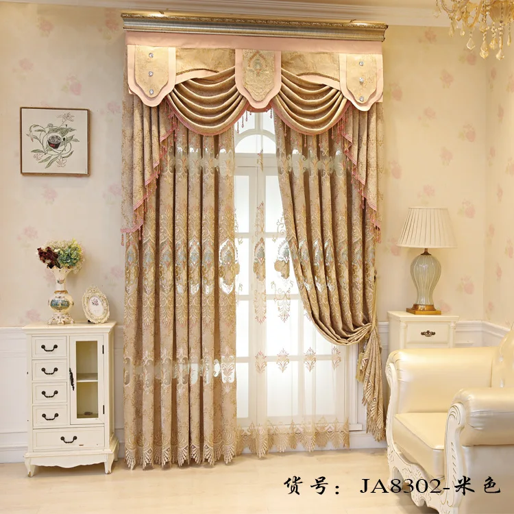 

New European-style embroidered jacquard chenille fabric living room bedroom floor to ceiling window bay window wholesale curtain