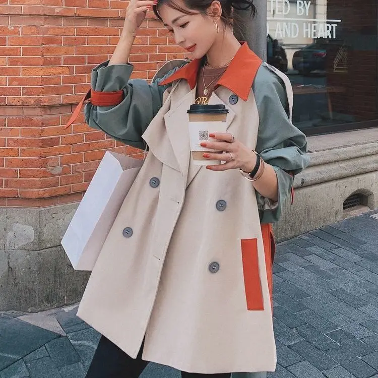 

Women trench coat Fashion Fall Winter casual cotton with over size vintage long coats overcoats Top double breasted outwear
