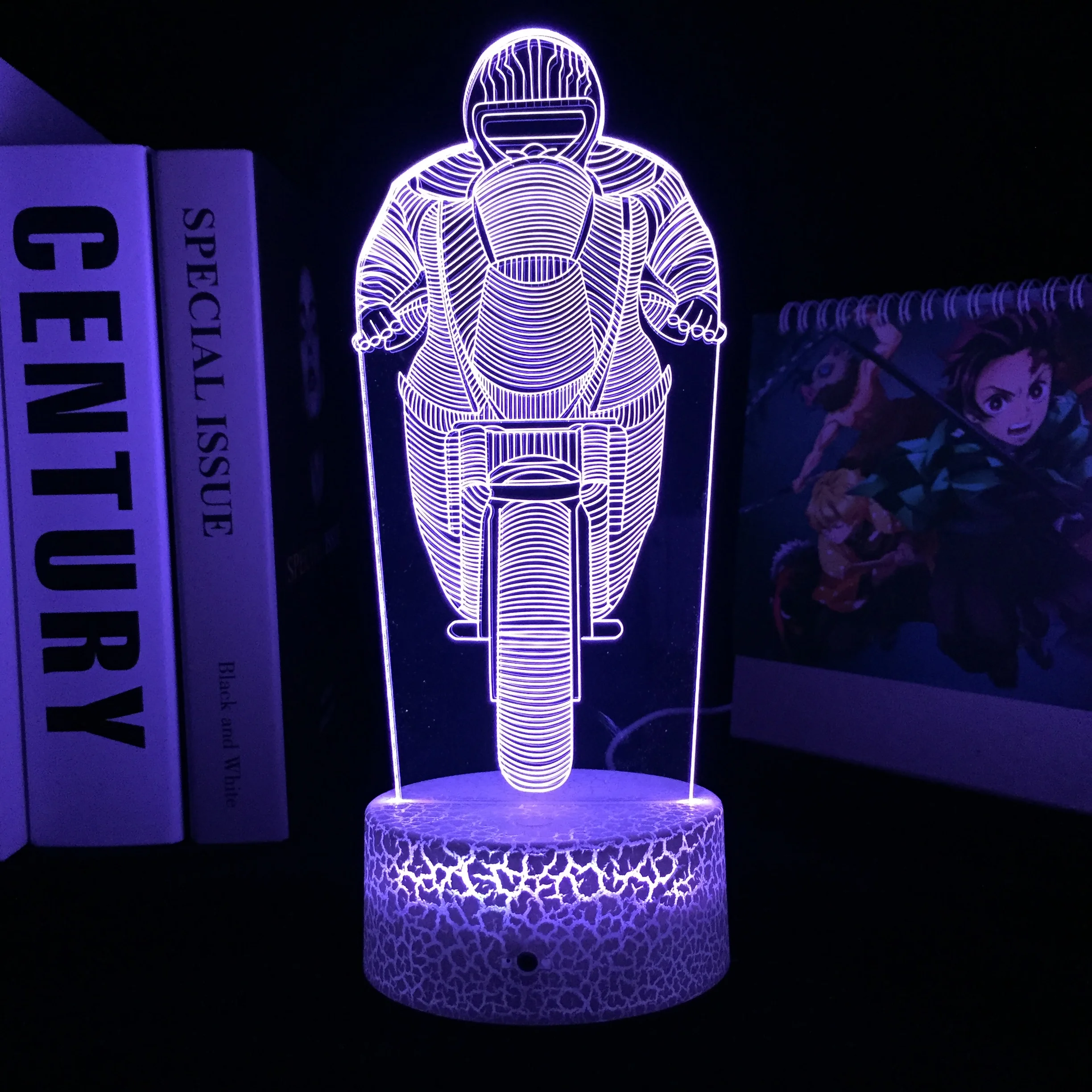 

Car Series Front View of Motorcycle Racer 3D LED Lamp White Cracked Base Acrylic Light Guide Plate for Festival Birthday Gifts