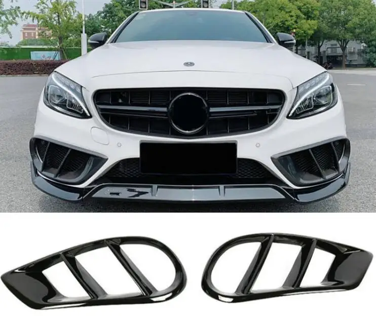 

Carbon Fiber Front Fog Lamp Light Bumper Vent Air Mesh Grill Flaps Trims Cover For Mercedes- Benz W205 Sport C43 AMG 2015-2019