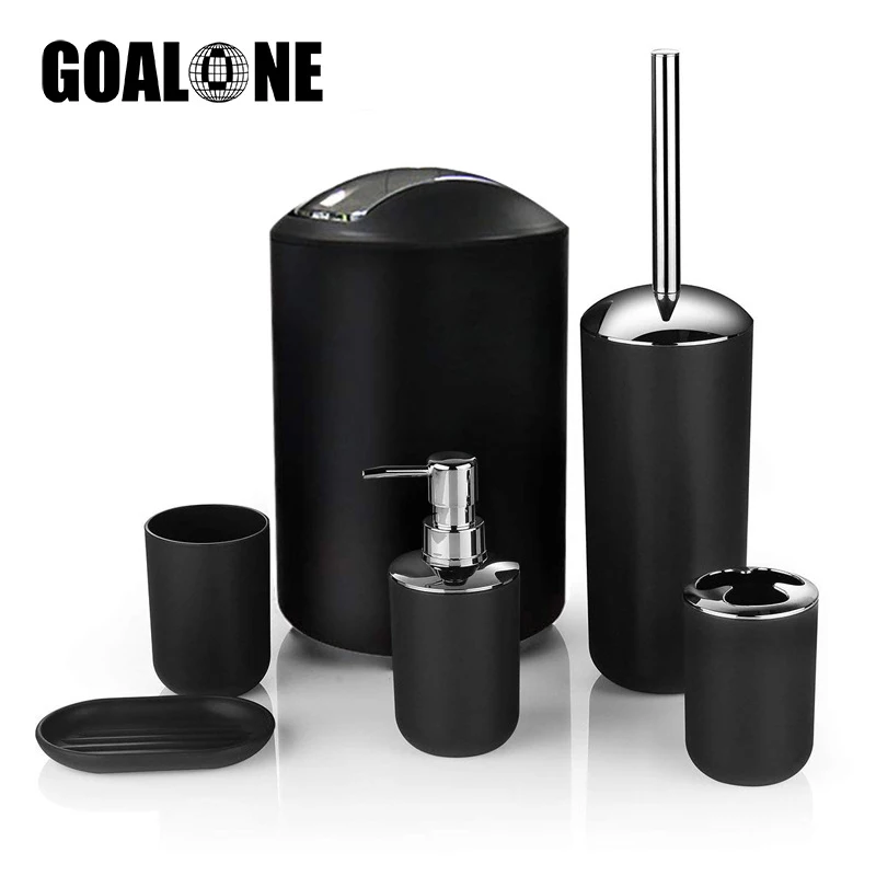 

GOALONE 6Pcs Bathroom Accessories Set Plastic Bathroom Decor Sets Includes Soap Dispenser Toothbrush Holder Soap Dish Trash Can