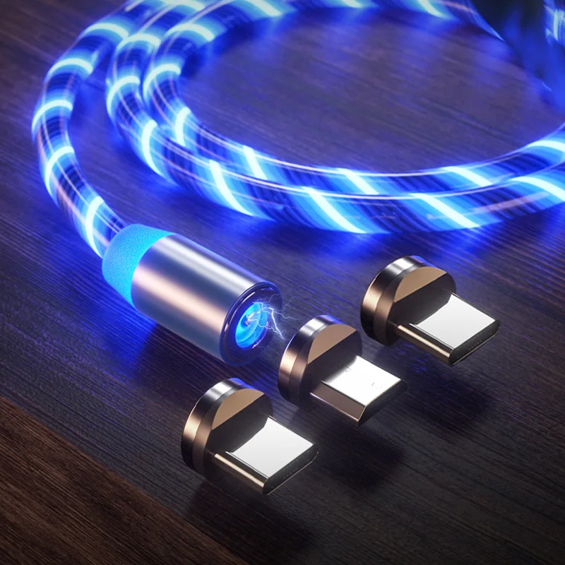 Ленточный светящийся Магнитный USB кабель Type C Micro мобильный телефон Android 1 м шнур для быстрой зарядки и