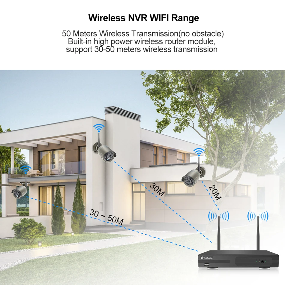 

TECHEGE 8CH H.265 1080P Wireless NVR Recorder Wifi CCTV Camera System P2P IP Camera HD Port Network 2MP Video Recorder NVR
