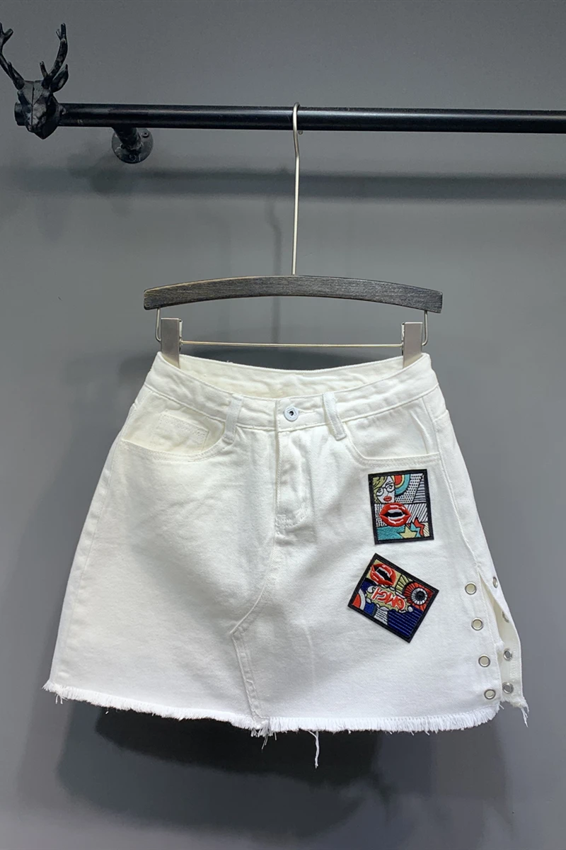 

Jeans Skirt Pocket Ripped Basic Bodycon Blue Mini Women Summer DM001