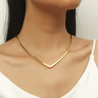 stainless steel v shaped chokers necklaces for woman collar minimalist v neck design clavicle chain fashion jewelry accessories
