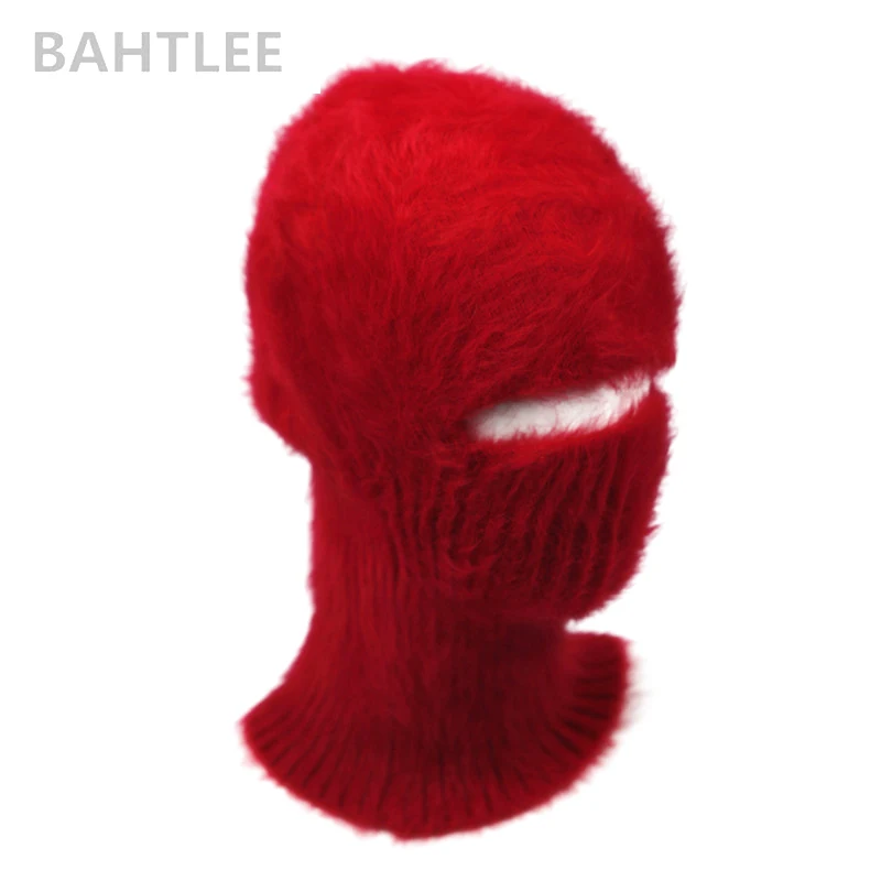 BAHTLEE, зимняя Лыжная маска, Балаклава, Ангорский кролик, вязаная шапка, шарф, шапки, теплые шапки для мужчин или женщин, Теплая Флисовая шапка - Цвет: red