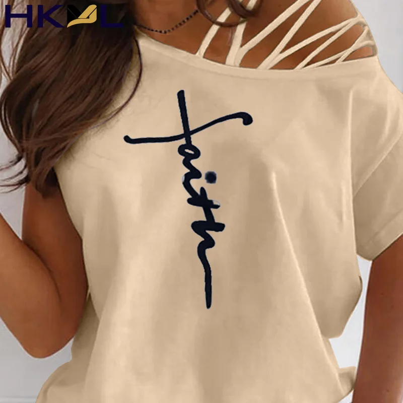 

T-Shirt coat Letter Print Cutout Strappy Short Sleeve Loungewear Women's Fashion 2021 Summer
