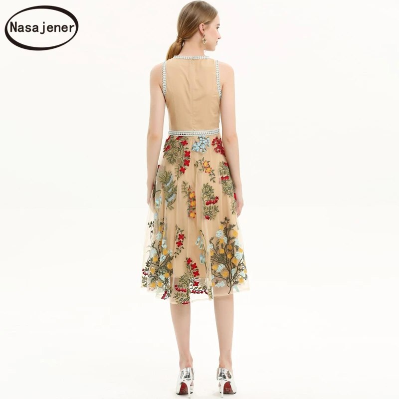 Модное подиумное летнее Сетчатое миди-платье для женщин без рукавов с цветочной