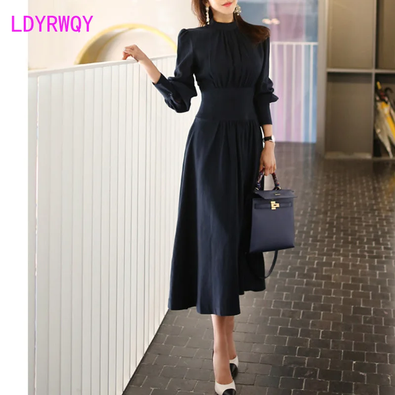 

2021 new Korean ladies social collar simple dress female Zippers Full Regular Natural Stand Sheath Office Lady