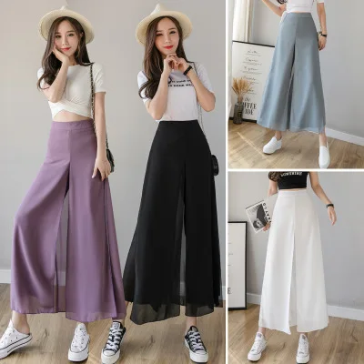 

The new spring and summer version the high waist is thin and fat ice chiffon wide leg pants women's drape thin nine point pants