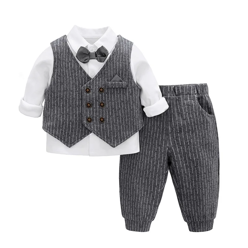 

Baby Boy 3 Pieces Suit With Vest Pant Tshirt Cotton 3 Pcs Set Long Sleeve For Autumn Winter Boys Party Clothes