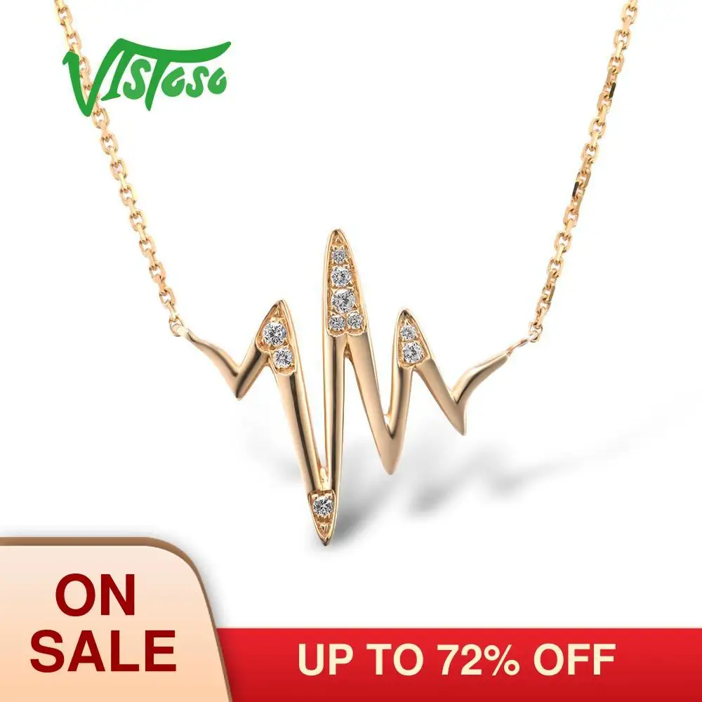 

VISTOSO 10K Yellow Gold lab Created White Sapphire Necklace For Lady Heartbeat Graph Engagement Anniversary Trendy Fine Jewelry