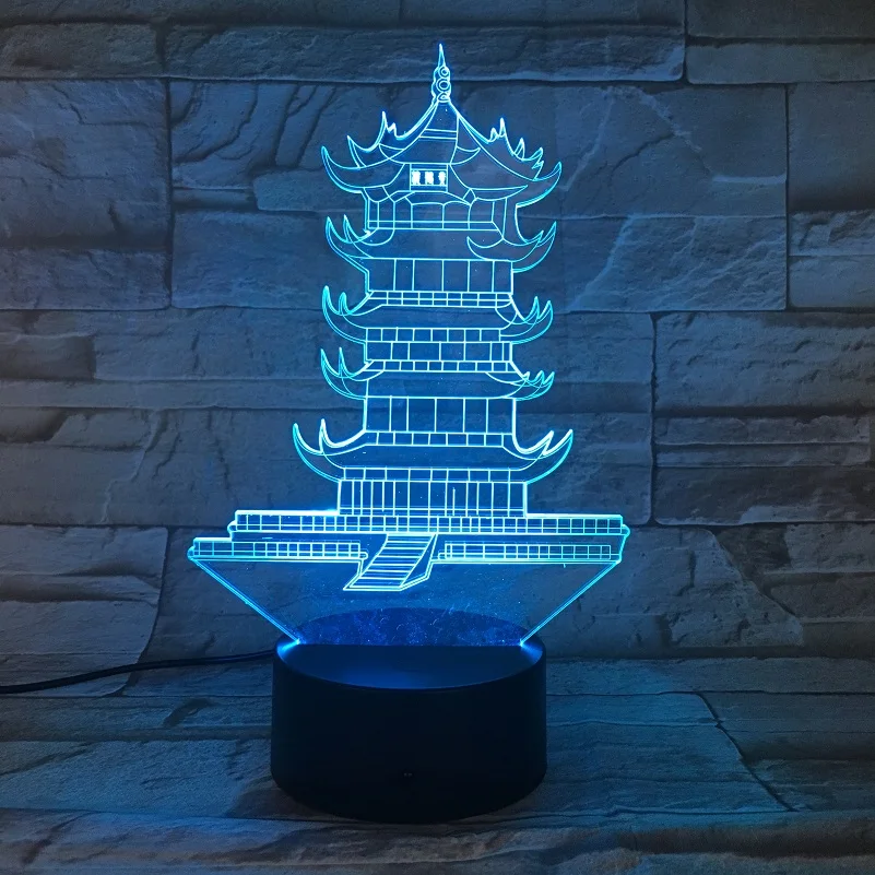 

Светодиодный акриловый ночсветильник для детской комнаты, 3D настольная лампа, желтый журавль, башенный ночсветильник, обучающая помощь, по...