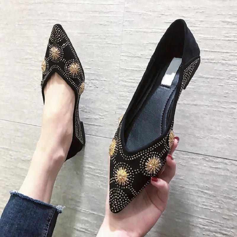 Женские сетчатые туфли на плоской подошве с острым носком и стразами|Обувь без