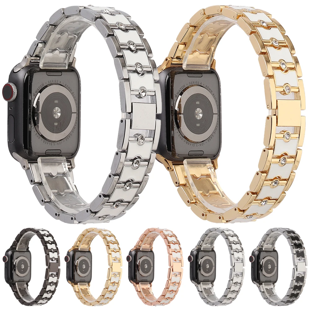 

Womans Diamond Strap for Apple Watch Bnad 41/45mm 40/44mm 7 6 SE Jewelry Metal Stainless Steel Bracelet for IWatch 42/38mm 5 4 3