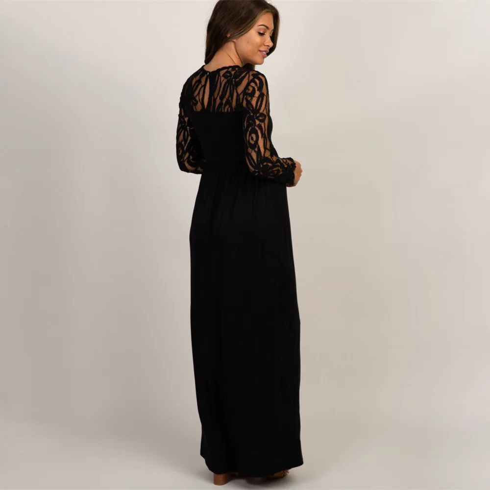 

2021 new fashion pregnant women wear Pure color lace maternity dresses pregnancy Long sleeve dress women elegant Q0105