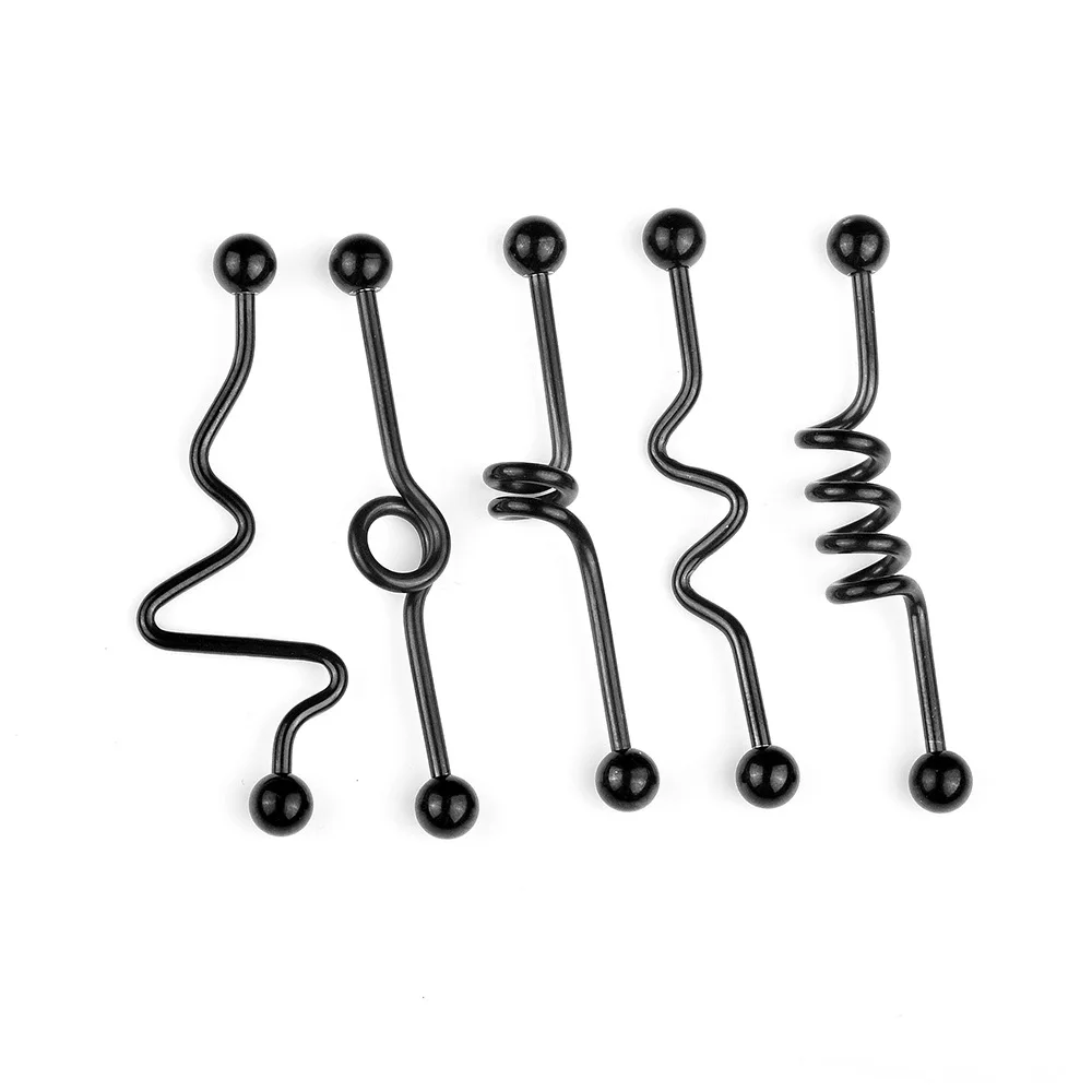 5Pc New Year Hedix Stainless Steel 1.6*38*5mm Ball 14G Long Industrial Barbell Black Earring Piercing Jewelry Plug Tunnel Ear | Украшения и