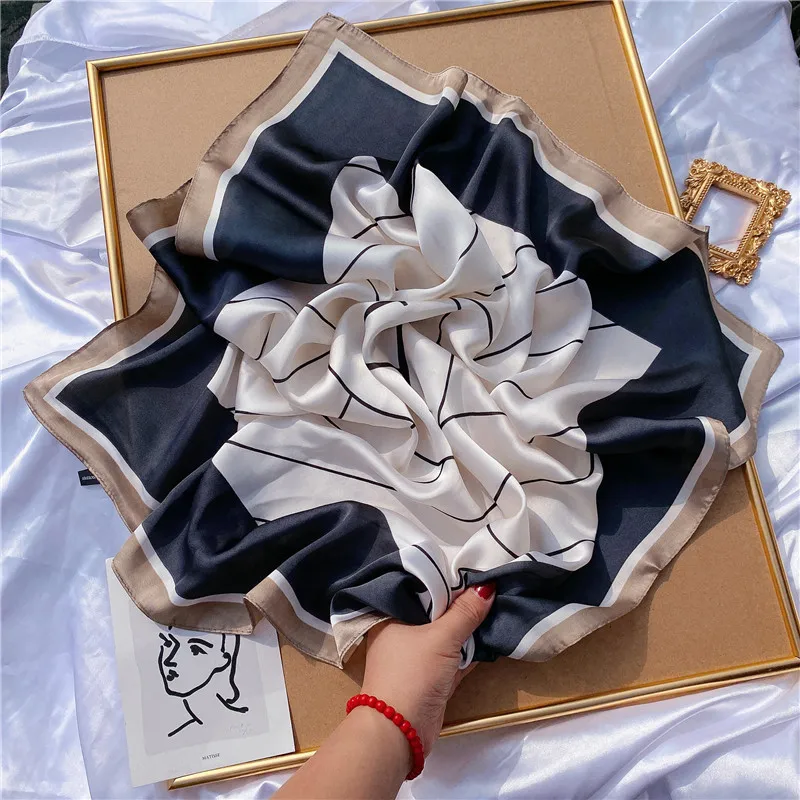 

2022 new Silk Hair Scarf Women Foulard Neck Wrap Square Kerchief Soft Bandana Lady Head Brand 70*70cm Scarves Hijab Pashmina