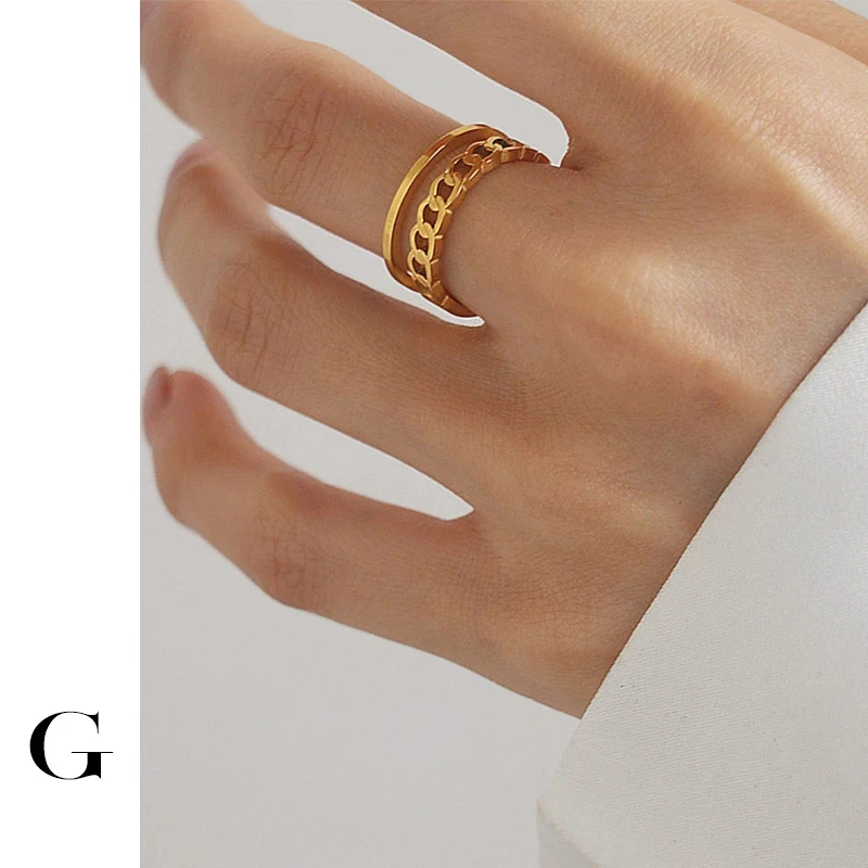 

GHIDBK Minimalist Double Layered Hollow Chain Stainless Steel Class Wide Rings for Women Chic Fashion Dainty Jewelry Wholesale