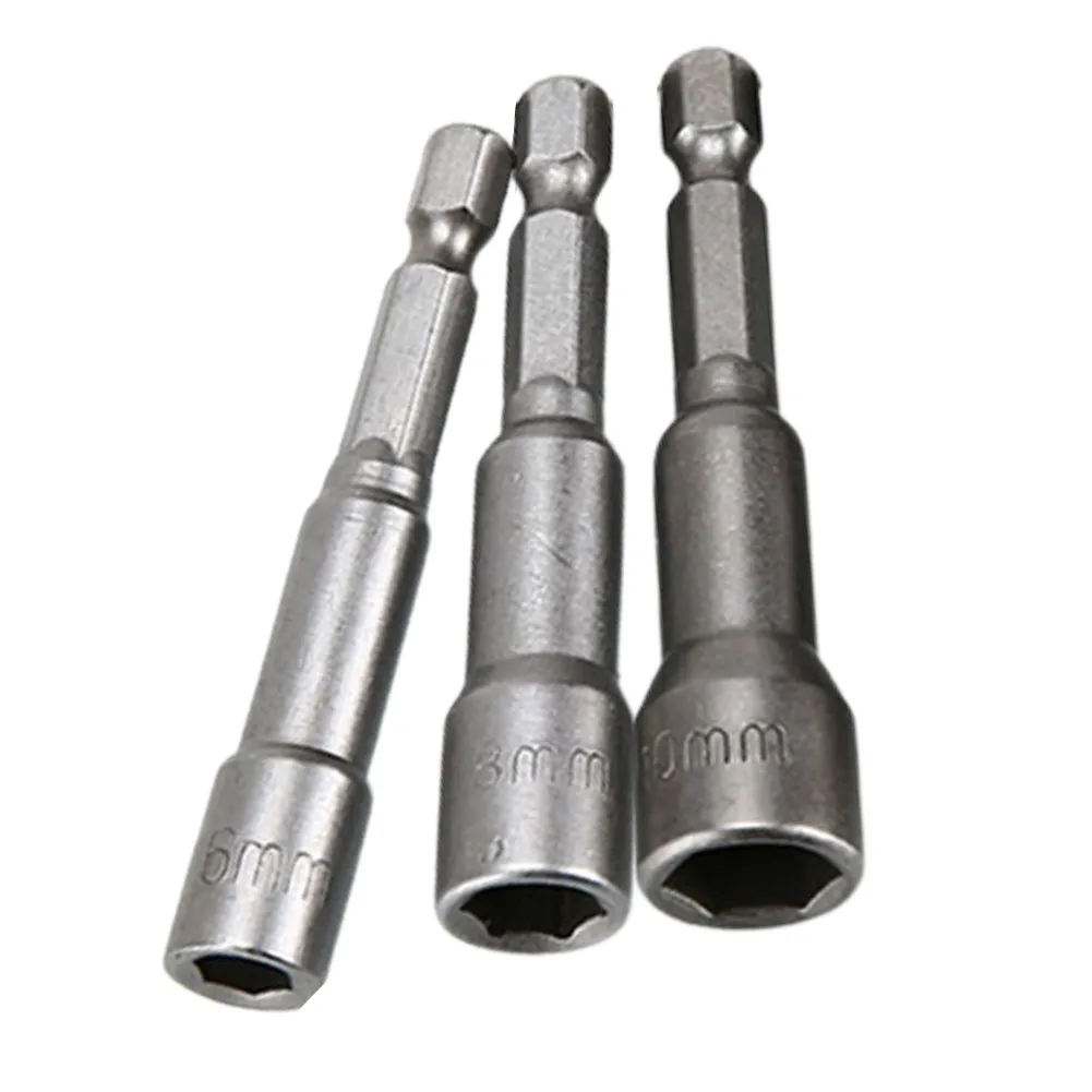 

3pcs 6/8/10mm Magnetic Socket Adapter 1/4inch Hex Shank Nut Driver Steel For Pneumatic Drill Electric Screwdrivers Carpentry
