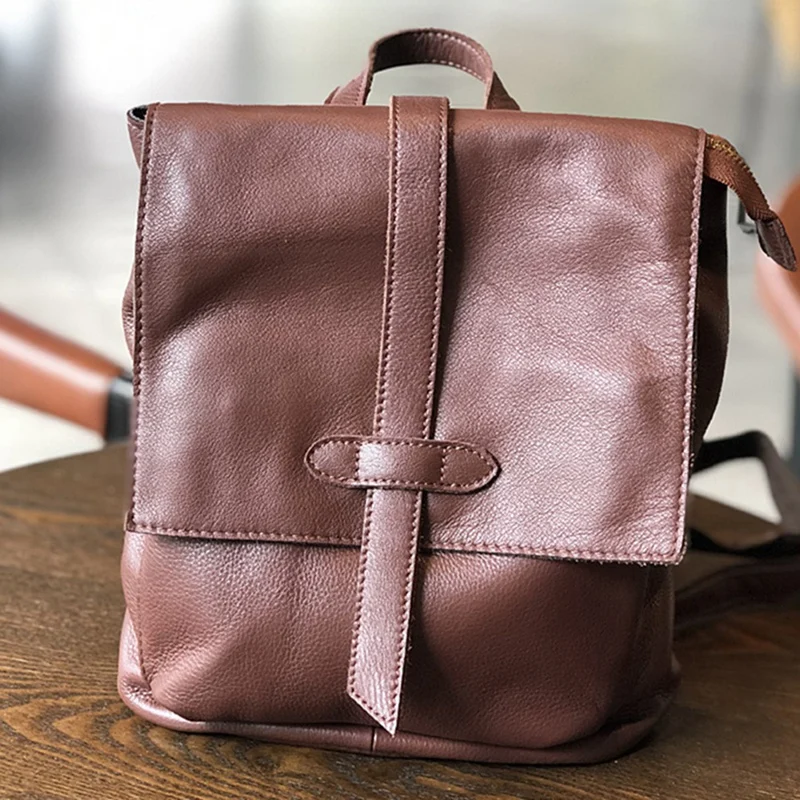 

Cowhide Ladies Backpack Retro Leather Simple Small School Bag Travel Soft Mini Cute School Bag for Girls