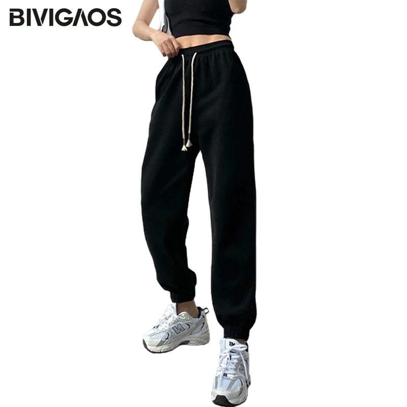

BIVIGAOS 2021 Fashion Tide Pure Color Cotton Sweatpants Women Spring Autumn New Simple Sport Casual Pants Harem Pants