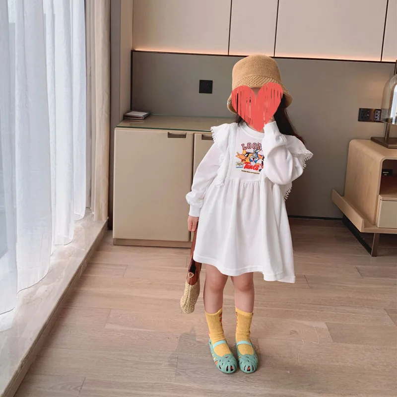 

Baby Girl Cotton Dresses For Girls Winter Holiday Party Princess Dress Children Cartoon Printed Ruffle Dress Costume