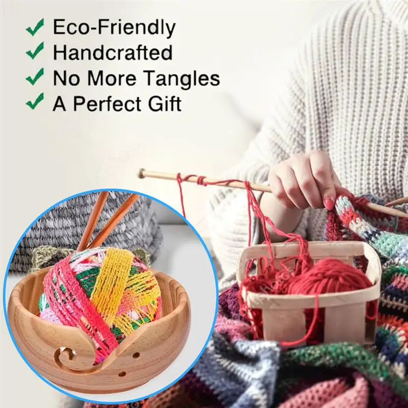 

Wooden Yarn Bowl Premium Round Wool Storage Knitted Crocheted Wool Holder Yarn Storage Bowl Organizer Sewing Tools