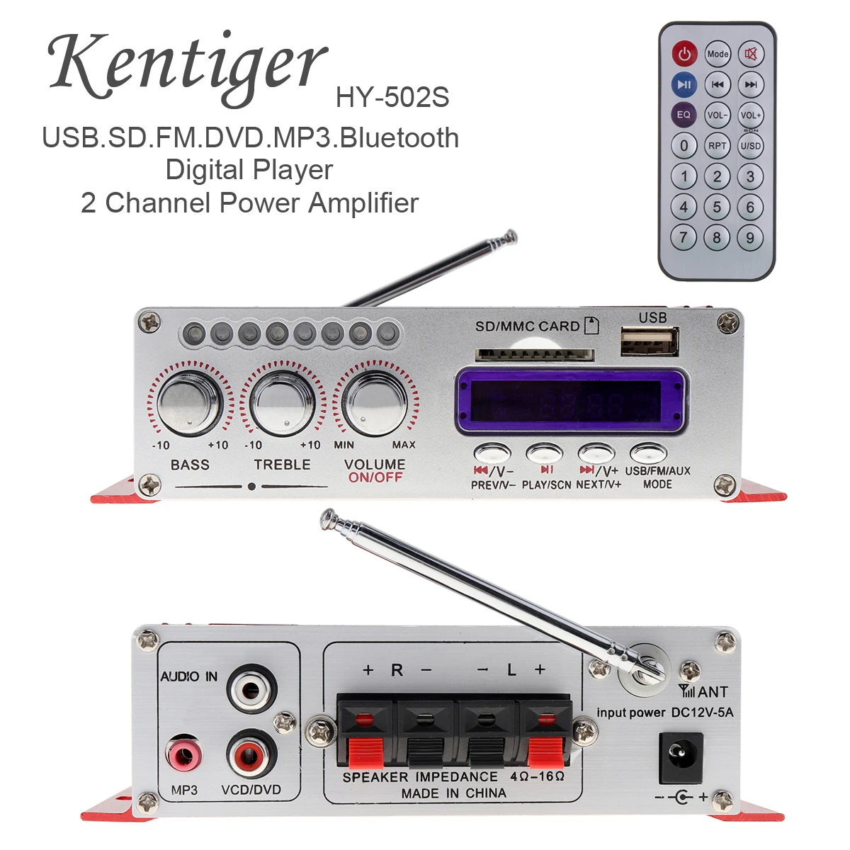 Kentiger HY 502S DC 12V Mini усилители Bluetooth наушники Amp SD/USB Play FM радио с дистанционным