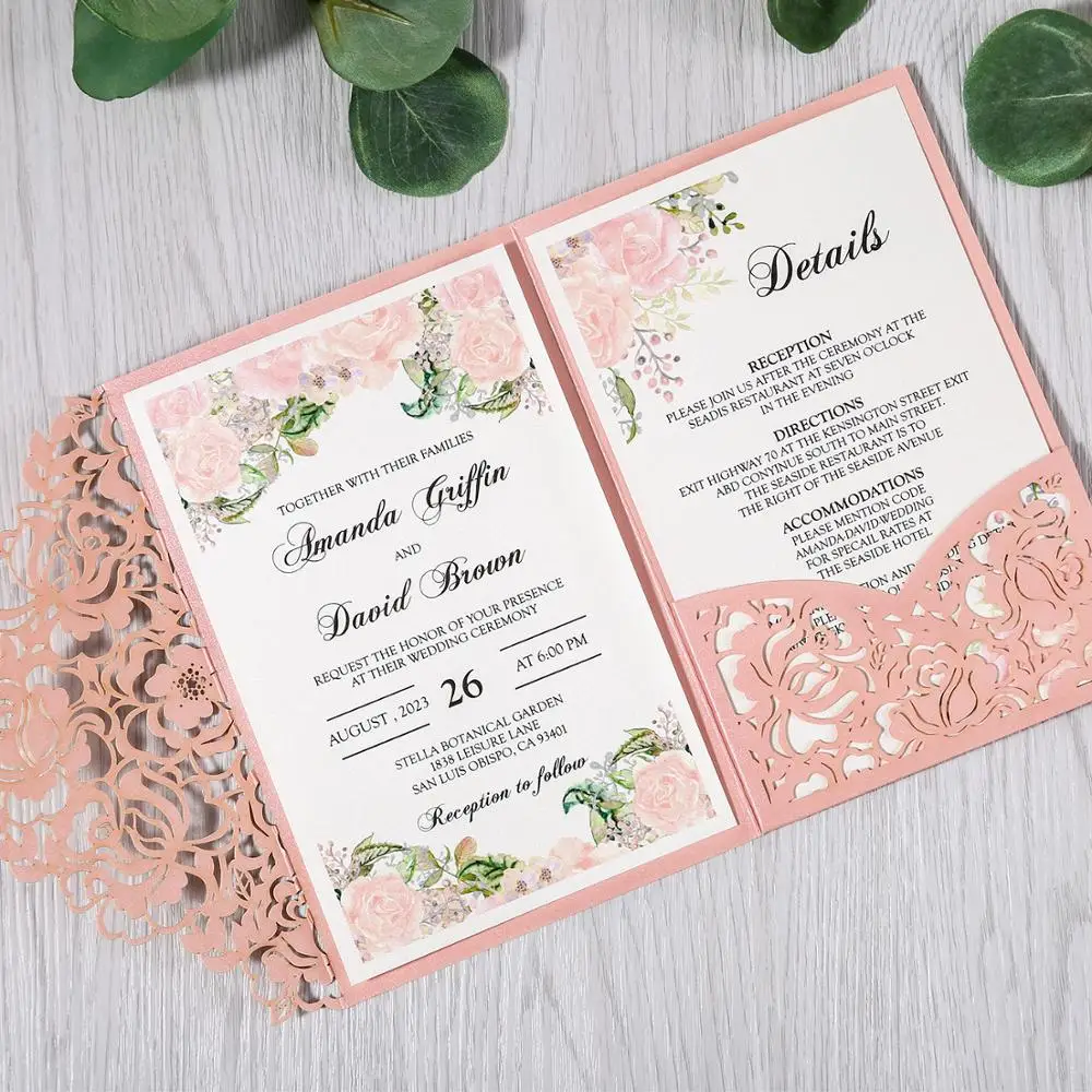 50 шт Розовый Красный Белый Бордовый лазерная резка Цветочные карманные