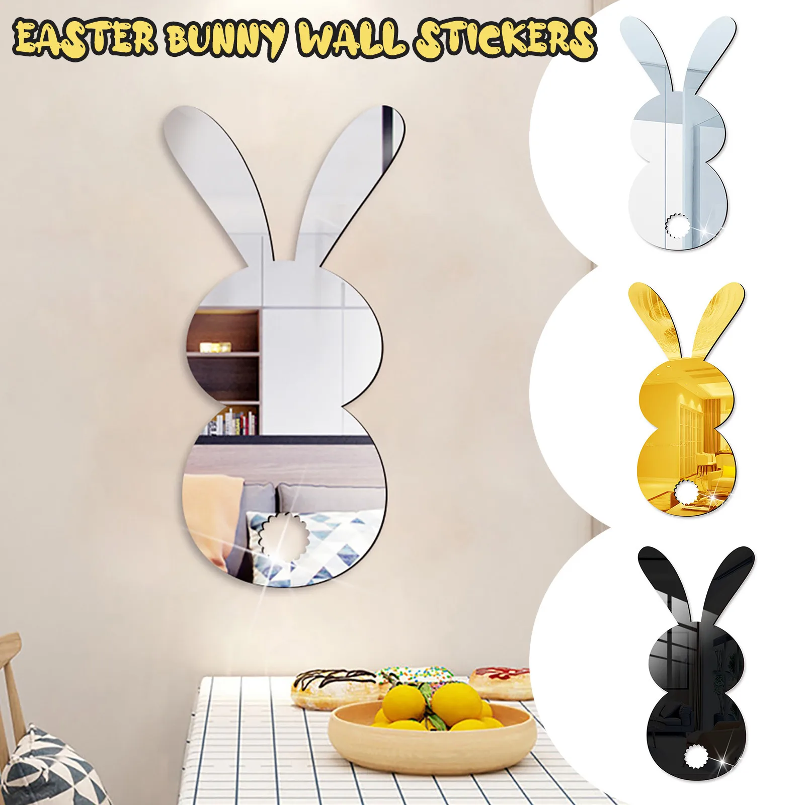 

KAKUDER Easter Bunny Acrylic Mirror Sticker Creative decoration Wall Stickers adesivo de parede home decoration accessories 2021