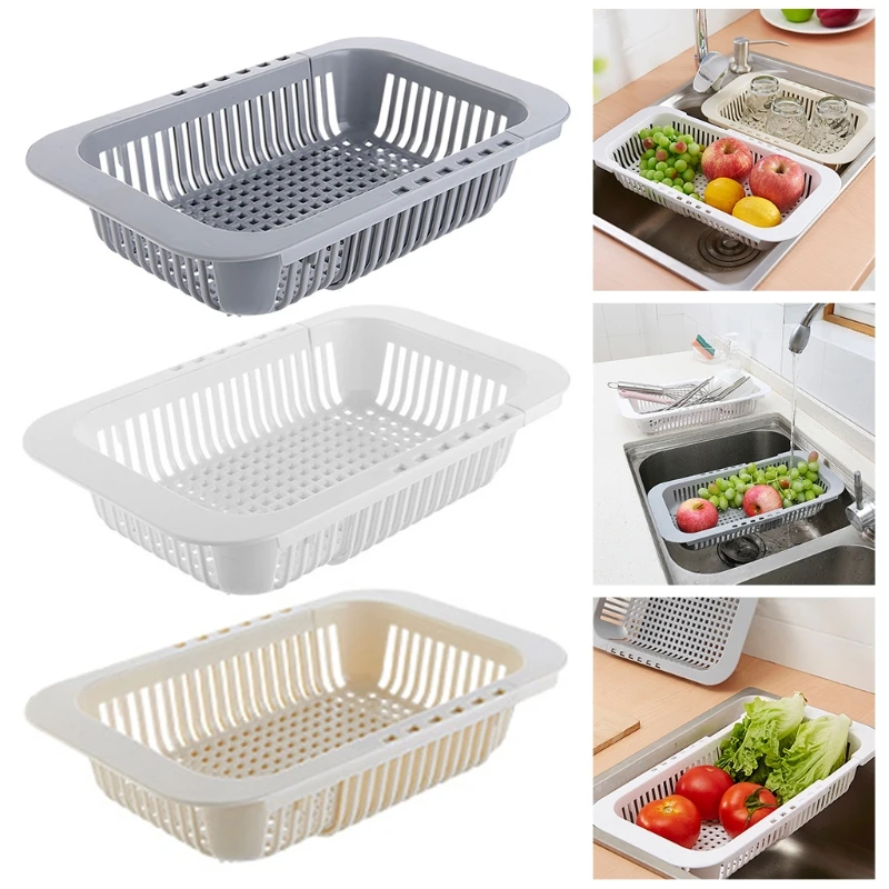 

Retractable Kitchen Sink Drain Basket Rectangle Plastic Dish Rack Sink Filter