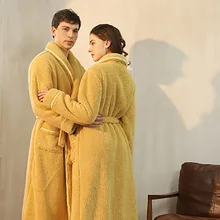 Autumn/Winter 2021 New Robe Double Sided Thick Coral Velvet Robe For Men And Women Long Couples Bathrobe Pure Color Pajamas (2)