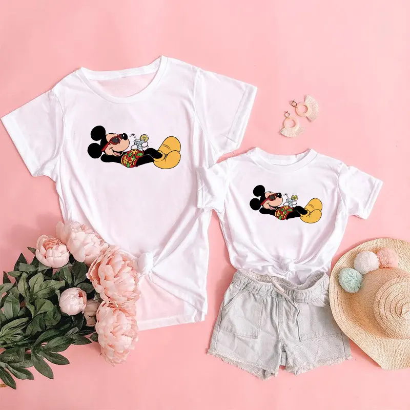Женская футболка с рисунком семейный образ детская одежда Disney Papa Mama Детская