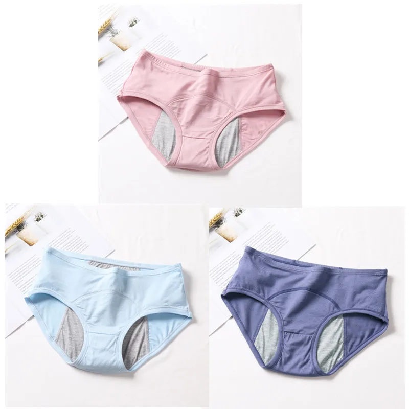 Pink Green Blue 3 шт./компл. плюс размер L-XL средняя талия модал герметичные менструальные трусики период женское нижнее белье непромокаемые трусы дропшиппинг HP810 - Цвет: Pink Green Blue