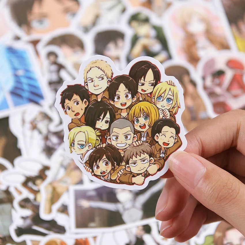 Pegatinas impermeables de PVC de Anime ataque a los Titanes, tabla de Skate de nevera, Maleta, Grafiti de manualidades, 50 unidades por paquete-5