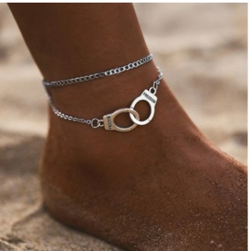 

Creative Personality Anklet Double Loop Simulation Handcuffs Simple Fashion Beach Jewelry Pendant Jewelry Designer Charms