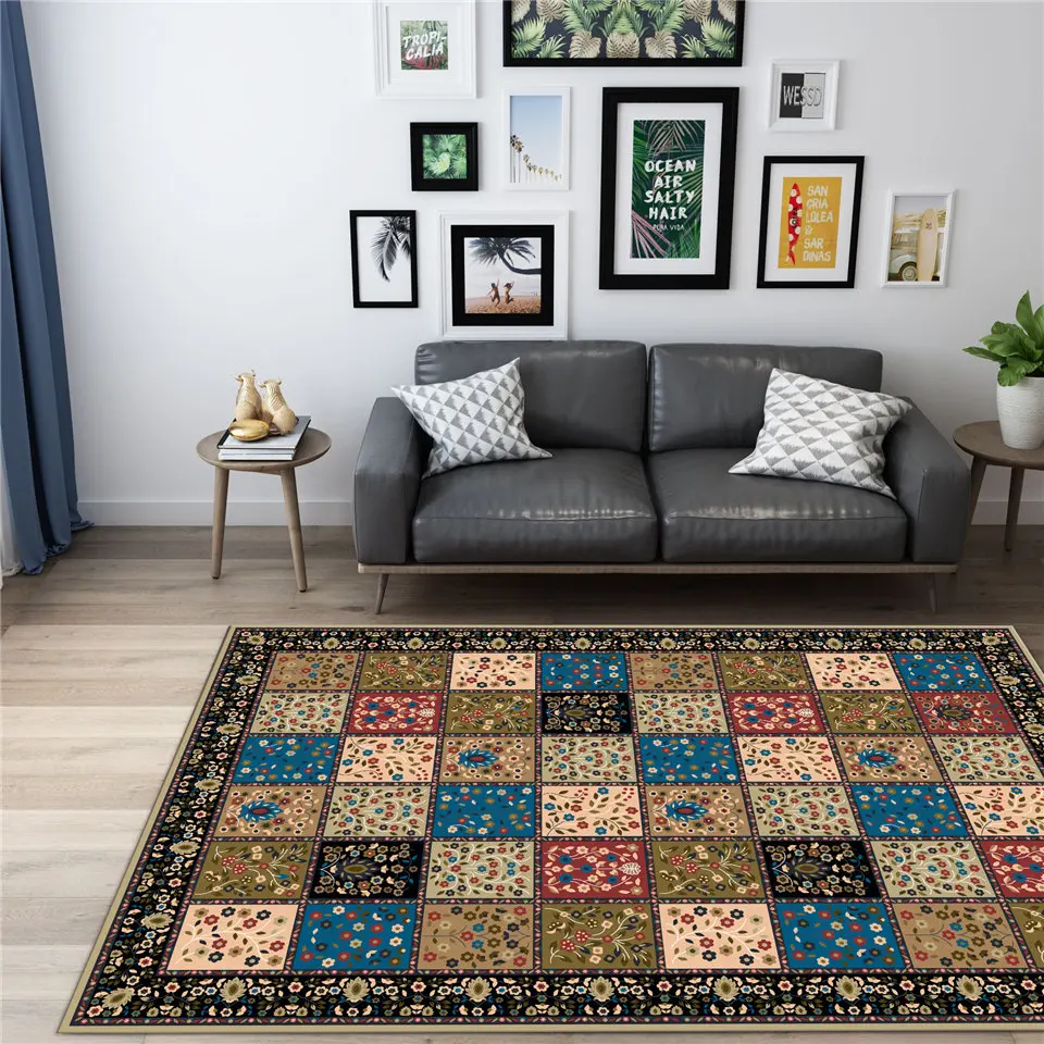 

Retro Ethnic Carpet Plaid Floral Persian Style Printed Rug For Living Room Coffee Table Sofa Carpet Hallway Carpet Washable