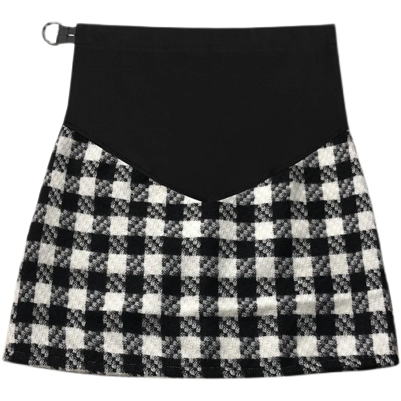 

8869# Vintage Plaid Maternity Mini Skirts Chic Ins Elastic Waist Belly Skirts Clothes for Pregnant Women A Line Hot Pregnancy