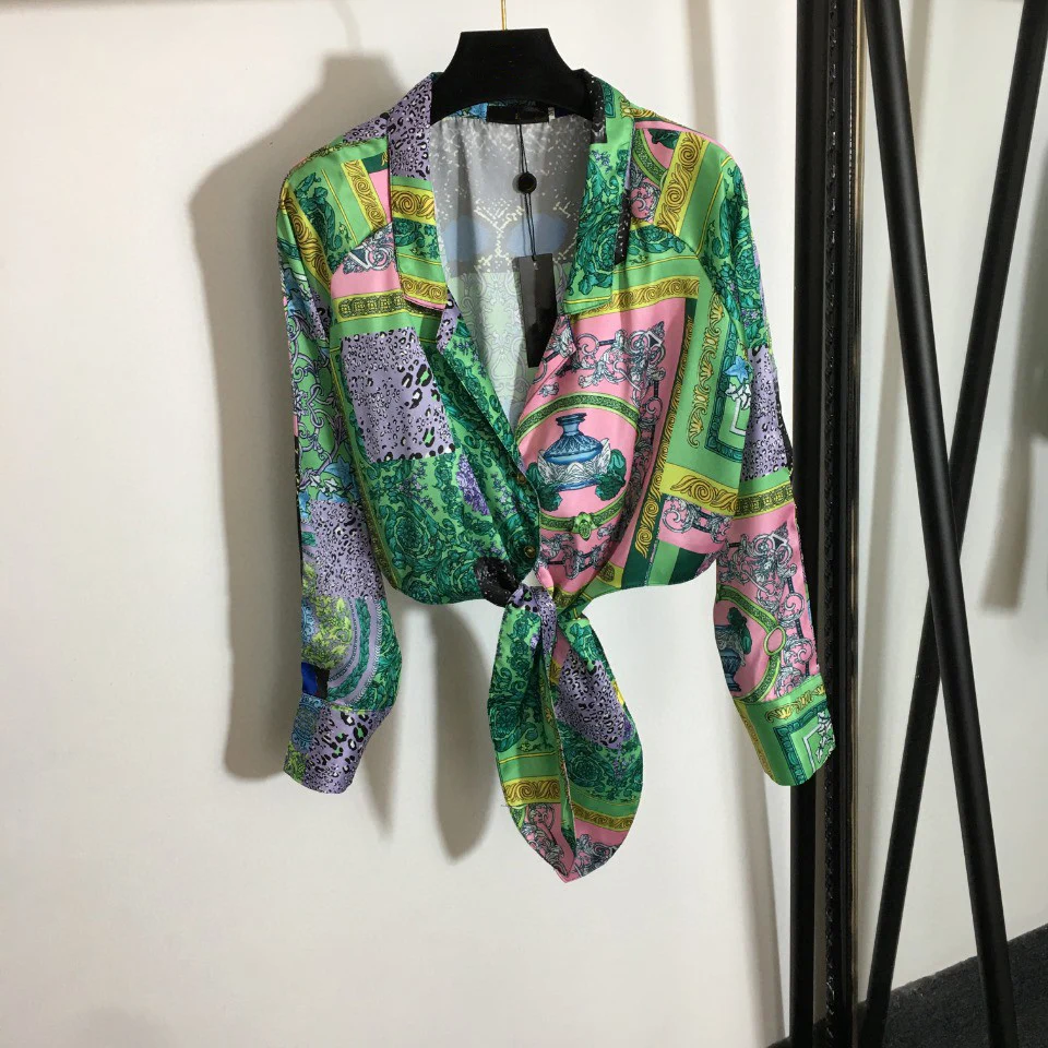 

Женская Летняя короткая рубашка с длинным рукавом и поясом